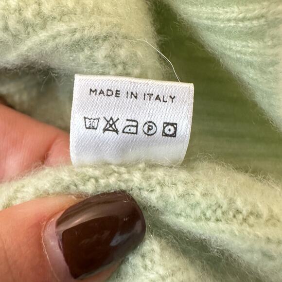 Loro Piana Mens Cashmere V-neck Sweater EUR 50/XL Cable  knit Lime Green Preppy - Picture 9 of 13